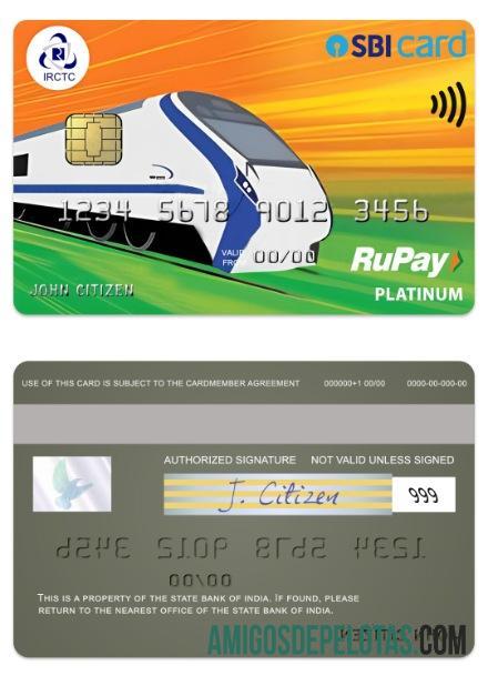 Cartão Platinum do Banco do Estado da Índia IRCTC SBI RuPay modelo